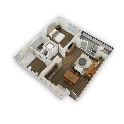 Floor plan for 1 bed, 1 bath, 716 sqft